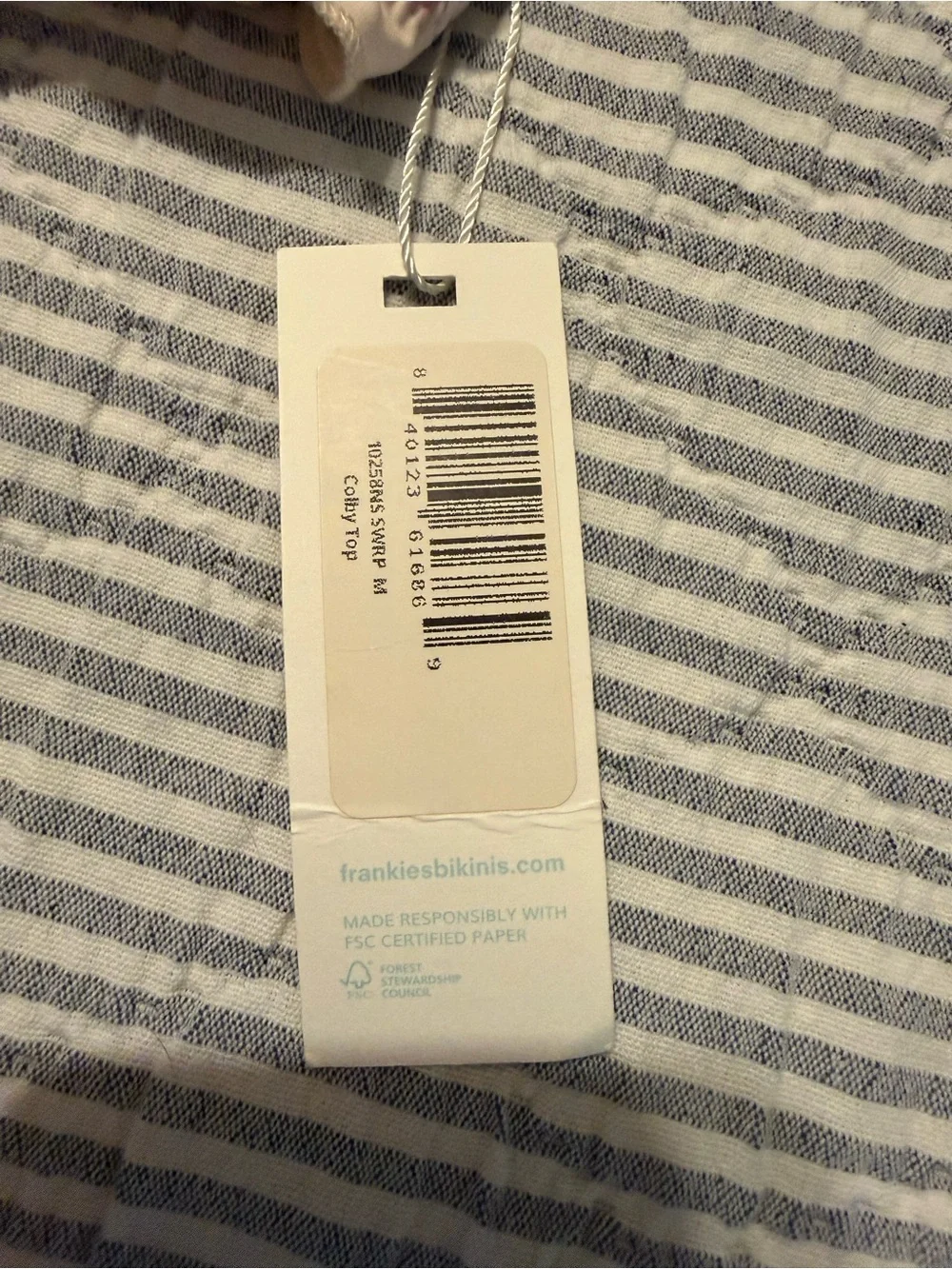 Frankie's Bikinis Blue and White Striped Tag Swimwear Top